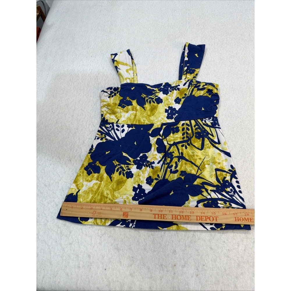 Y2K Ann Taylor Cotton Blue, Yellow & White Floral Abstract Scoop Neck Tank, S - Picture 8 of 14